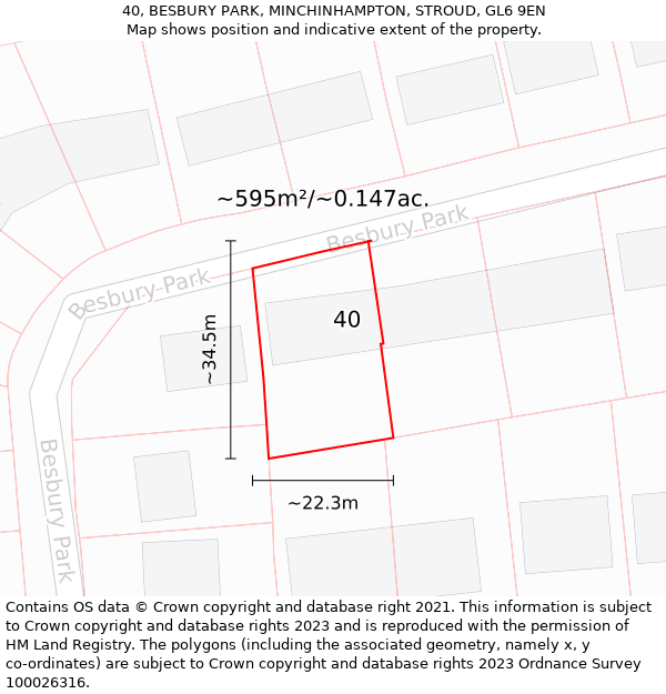 40, BESBURY PARK, MINCHINHAMPTON, STROUD, GL6 9EN: Plot and title map