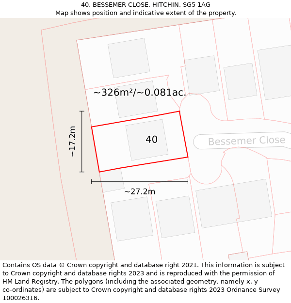 40, BESSEMER CLOSE, HITCHIN, SG5 1AG: Plot and title map