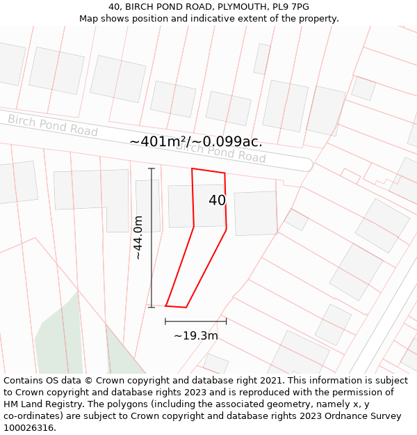 40, BIRCH POND ROAD, PLYMOUTH, PL9 7PG: Plot and title map