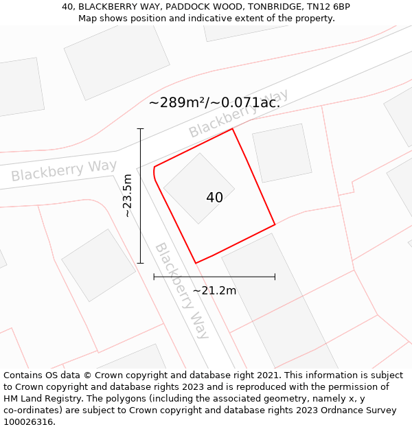 40, BLACKBERRY WAY, PADDOCK WOOD, TONBRIDGE, TN12 6BP: Plot and title map