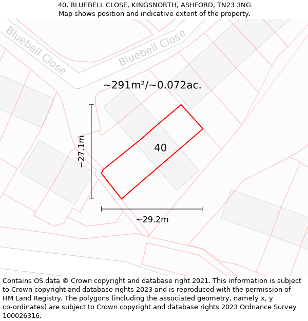 40, BLUEBELL CLOSE, KINGSNORTH, ASHFORD, TN23 3NG: Plot and title map