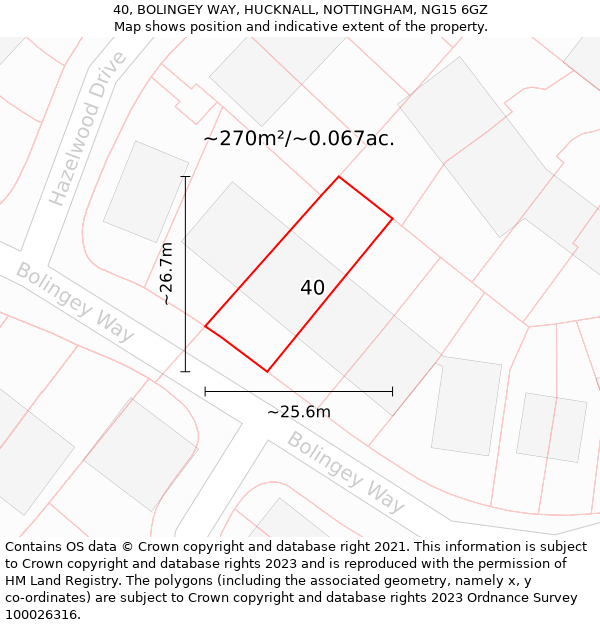 40, BOLINGEY WAY, HUCKNALL, NOTTINGHAM, NG15 6GZ: Plot and title map