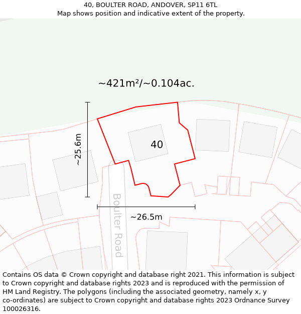 40, BOULTER ROAD, ANDOVER, SP11 6TL: Plot and title map