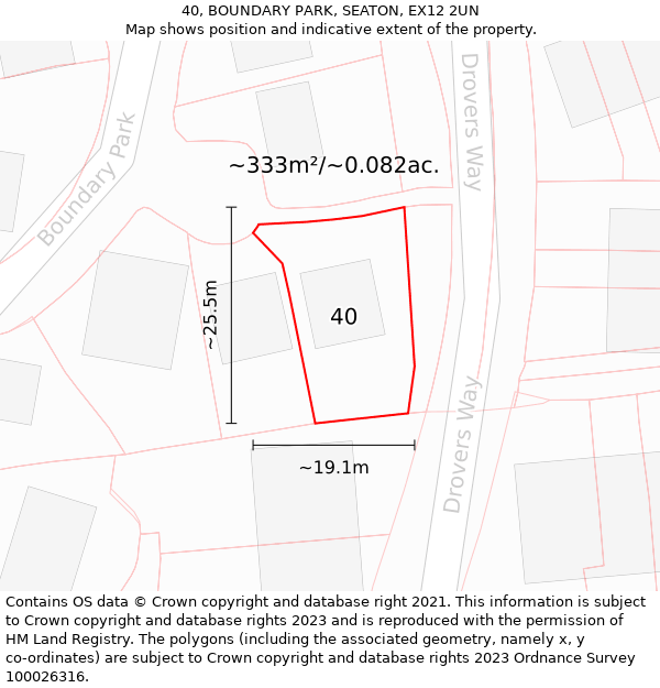 40, BOUNDARY PARK, SEATON, EX12 2UN: Plot and title map