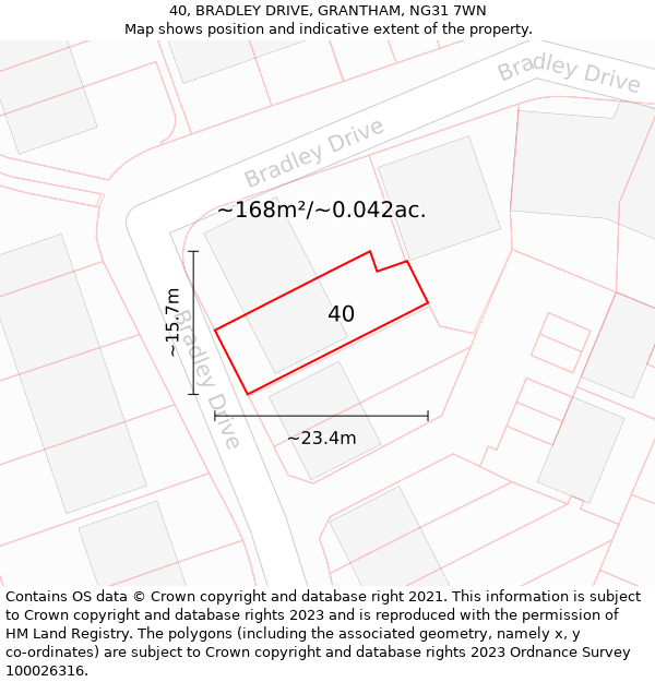 40, BRADLEY DRIVE, GRANTHAM, NG31 7WN: Plot and title map