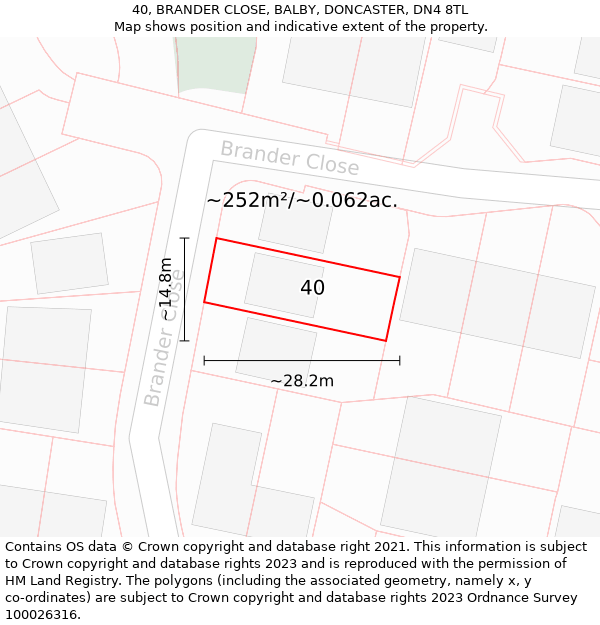 40, BRANDER CLOSE, BALBY, DONCASTER, DN4 8TL: Plot and title map