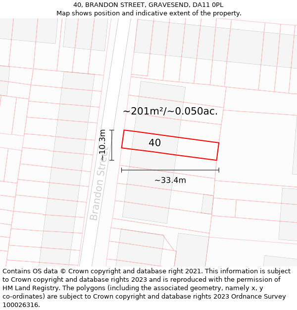40, BRANDON STREET, GRAVESEND, DA11 0PL: Plot and title map