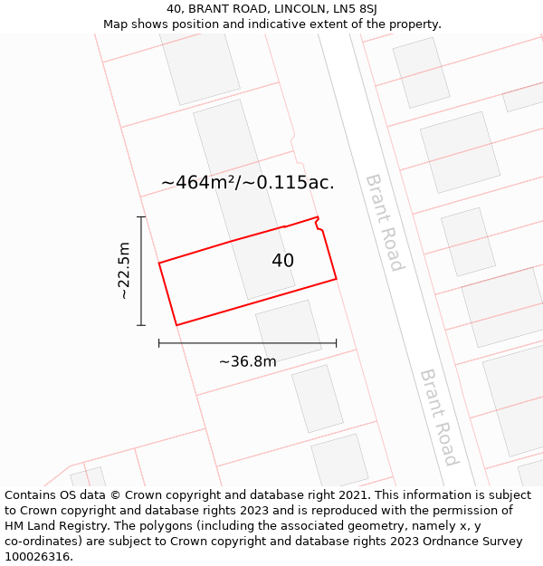 40, BRANT ROAD, LINCOLN, LN5 8SJ: Plot and title map