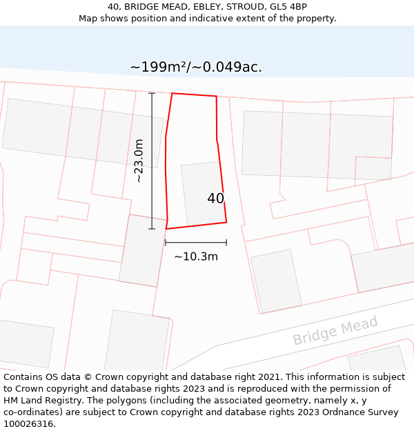 40, BRIDGE MEAD, EBLEY, STROUD, GL5 4BP: Plot and title map