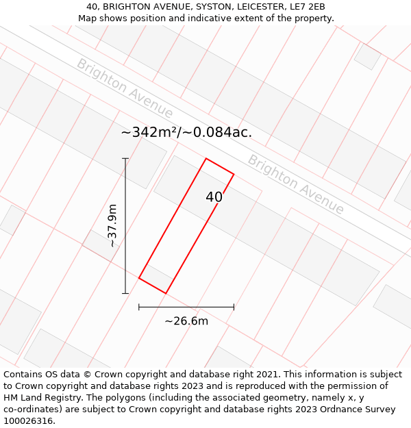 40, BRIGHTON AVENUE, SYSTON, LEICESTER, LE7 2EB: Plot and title map