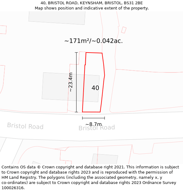 40, BRISTOL ROAD, KEYNSHAM, BRISTOL, BS31 2BE: Plot and title map