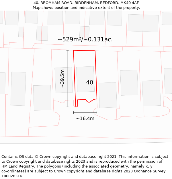 40, BROMHAM ROAD, BIDDENHAM, BEDFORD, MK40 4AF: Plot and title map