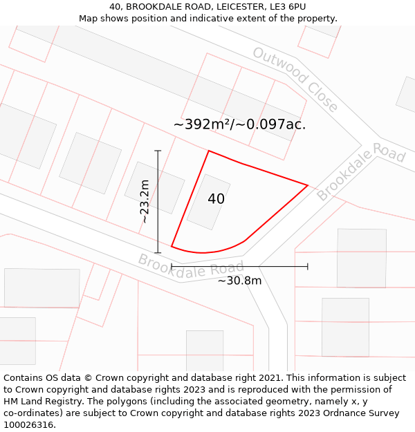 40, BROOKDALE ROAD, LEICESTER, LE3 6PU: Plot and title map