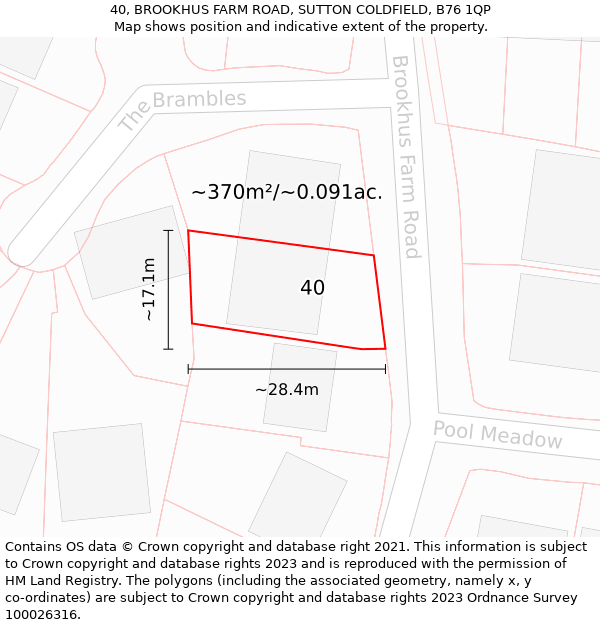40, BROOKHUS FARM ROAD, SUTTON COLDFIELD, B76 1QP: Plot and title map