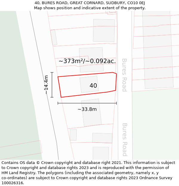 40, BURES ROAD, GREAT CORNARD, SUDBURY, CO10 0EJ: Plot and title map