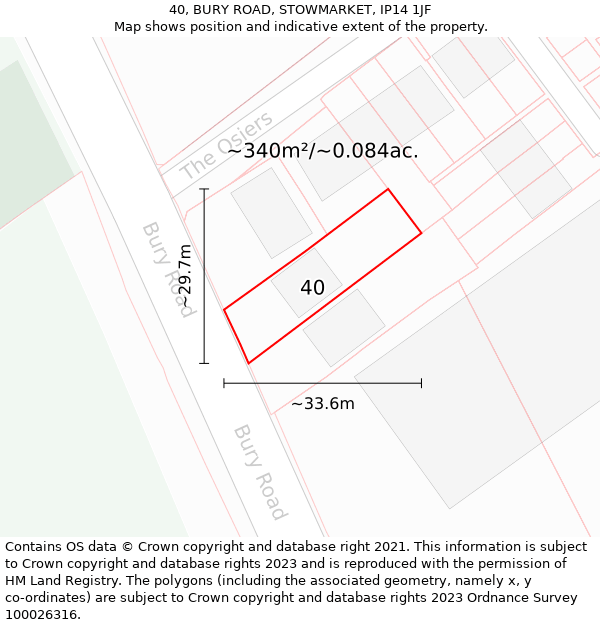 40, BURY ROAD, STOWMARKET, IP14 1JF: Plot and title map
