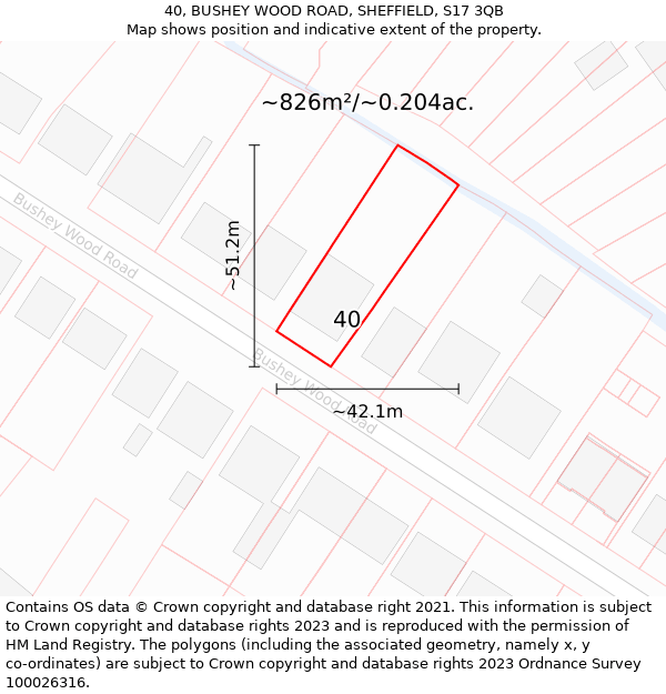 40, BUSHEY WOOD ROAD, SHEFFIELD, S17 3QB: Plot and title map