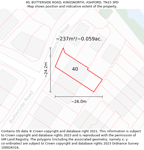 40, BUTTERSIDE ROAD, KINGSNORTH, ASHFORD, TN23 3PD: Plot and title map