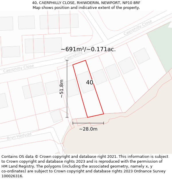 40, CAERPHILLY CLOSE, RHIWDERIN, NEWPORT, NP10 8RF: Plot and title map