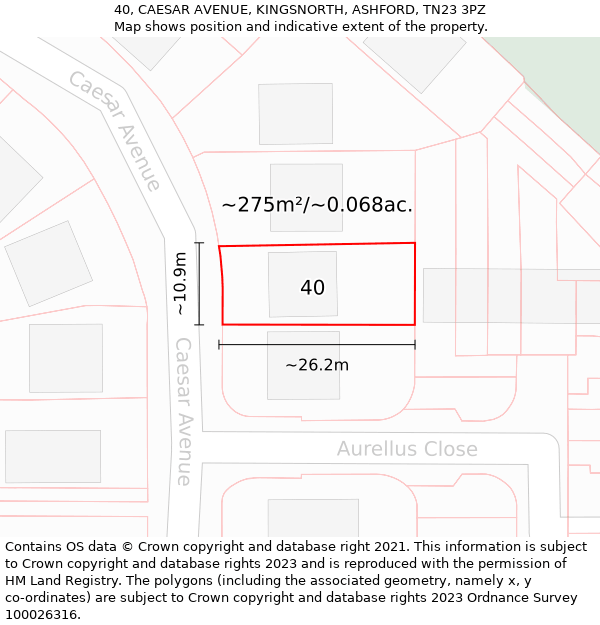 40, CAESAR AVENUE, KINGSNORTH, ASHFORD, TN23 3PZ: Plot and title map