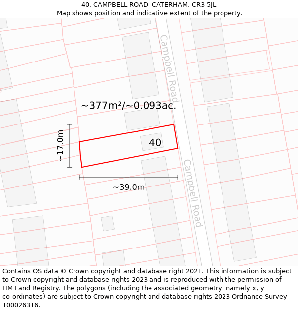 40, CAMPBELL ROAD, CATERHAM, CR3 5JL: Plot and title map