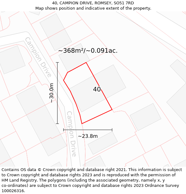 40, CAMPION DRIVE, ROMSEY, SO51 7RD: Plot and title map