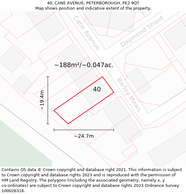 40, CANE AVENUE, PETERBOROUGH, PE2 9QT: Plot and title map