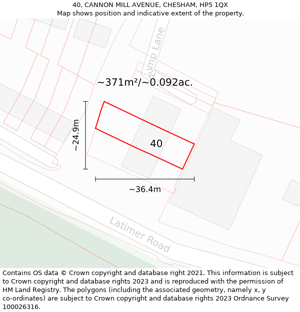 40, CANNON MILL AVENUE, CHESHAM, HP5 1QX: Plot and title map