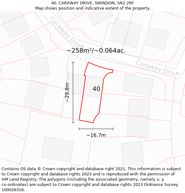 40, CARAWAY DRIVE, SWINDON, SN2 2RF: Plot and title map