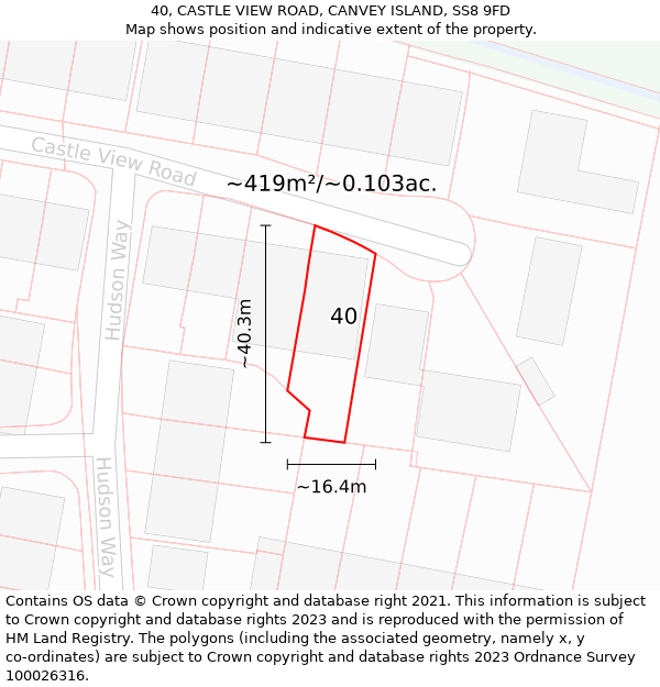 40, CASTLE VIEW ROAD, CANVEY ISLAND, SS8 9FD: Plot and title map