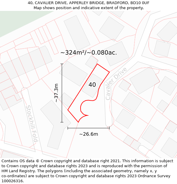 40, CAVALIER DRIVE, APPERLEY BRIDGE, BRADFORD, BD10 0UF: Plot and title map