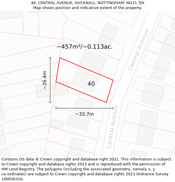 40, CENTRAL AVENUE, HUCKNALL, NOTTINGHAM, NG15 7JH: Plot and title map