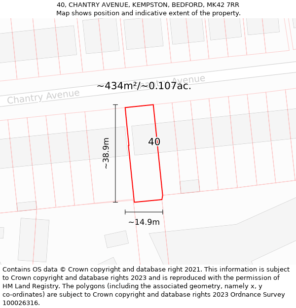 40, CHANTRY AVENUE, KEMPSTON, BEDFORD, MK42 7RR: Plot and title map