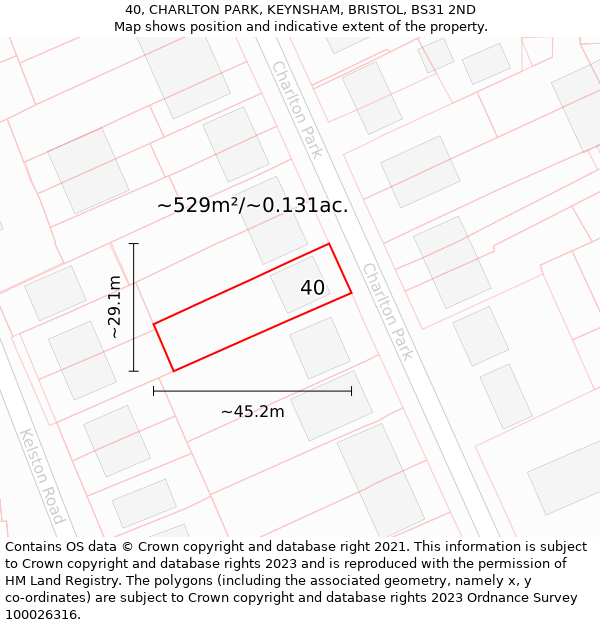 40, CHARLTON PARK, KEYNSHAM, BRISTOL, BS31 2ND: Plot and title map