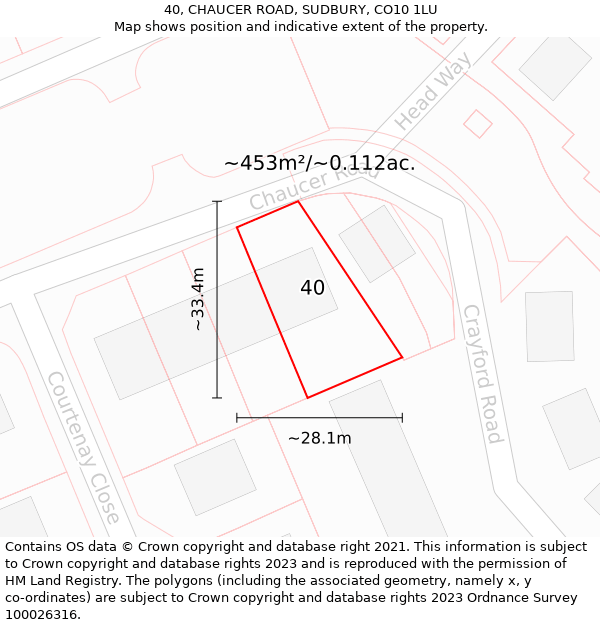 40, CHAUCER ROAD, SUDBURY, CO10 1LU: Plot and title map