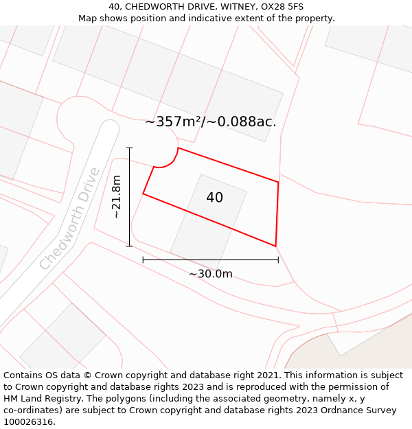 40, CHEDWORTH DRIVE, WITNEY, OX28 5FS: Plot and title map