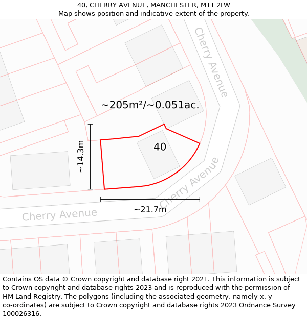 40, CHERRY AVENUE, MANCHESTER, M11 2LW: Plot and title map