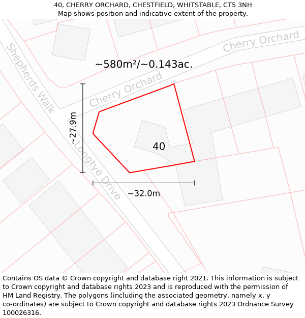 40, CHERRY ORCHARD, CHESTFIELD, WHITSTABLE, CT5 3NH: Plot and title map