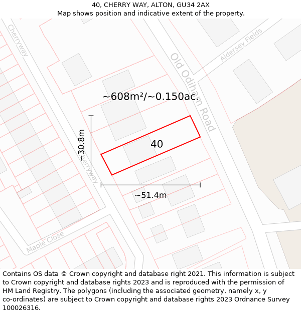 40, CHERRY WAY, ALTON, GU34 2AX: Plot and title map