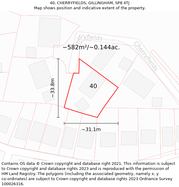 40, CHERRYFIELDS, GILLINGHAM, SP8 4TJ: Plot and title map