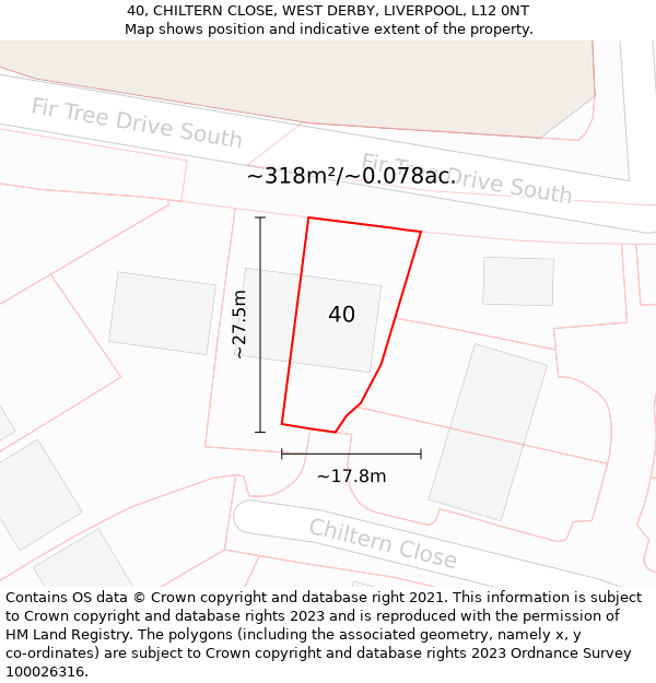 40, CHILTERN CLOSE, WEST DERBY, LIVERPOOL, L12 0NT: Plot and title map