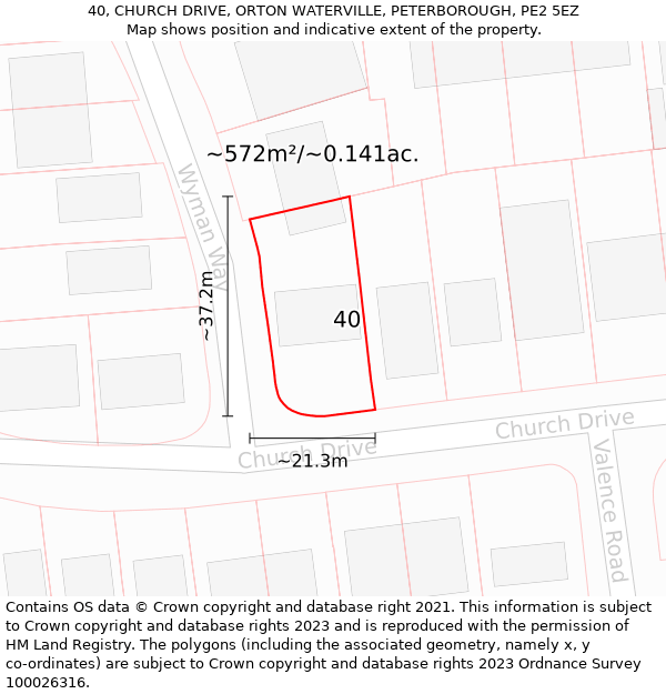 40, CHURCH DRIVE, ORTON WATERVILLE, PETERBOROUGH, PE2 5EZ: Plot and title map