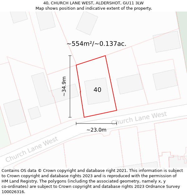 40, CHURCH LANE WEST, ALDERSHOT, GU11 3LW: Plot and title map