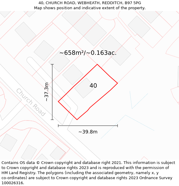 40, CHURCH ROAD, WEBHEATH, REDDITCH, B97 5PG: Plot and title map