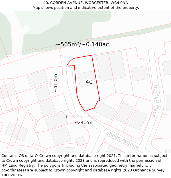 40, COBDEN AVENUE, WORCESTER, WR4 0NA: Plot and title map