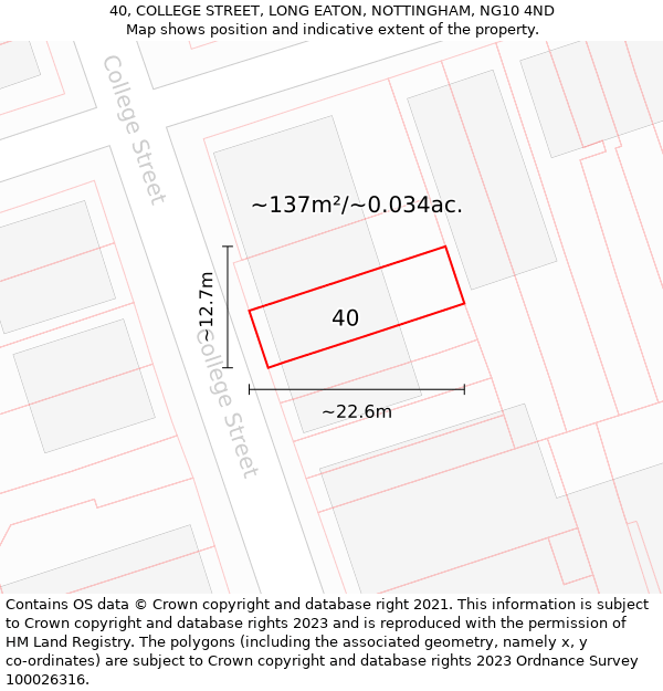 40, COLLEGE STREET, LONG EATON, NOTTINGHAM, NG10 4ND: Plot and title map