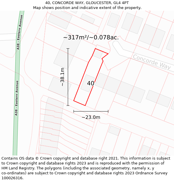 40, CONCORDE WAY, GLOUCESTER, GL4 4PT: Plot and title map