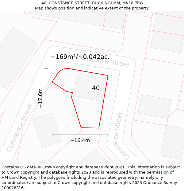 40, CONSTANCE STREET, BUCKINGHAM, MK18 7RG: Plot and title map