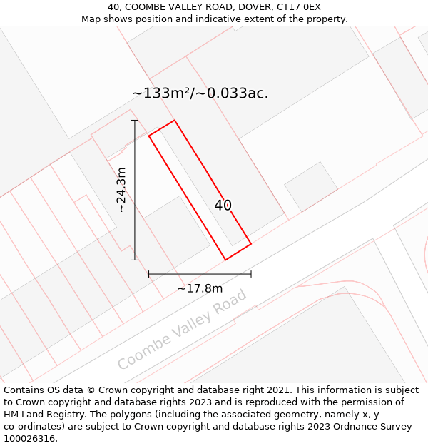 40, COOMBE VALLEY ROAD, DOVER, CT17 0EX: Plot and title map