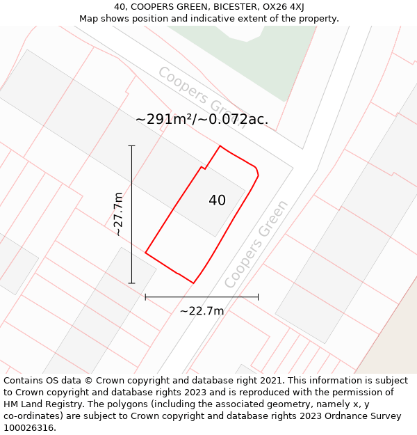 40, COOPERS GREEN, BICESTER, OX26 4XJ: Plot and title map